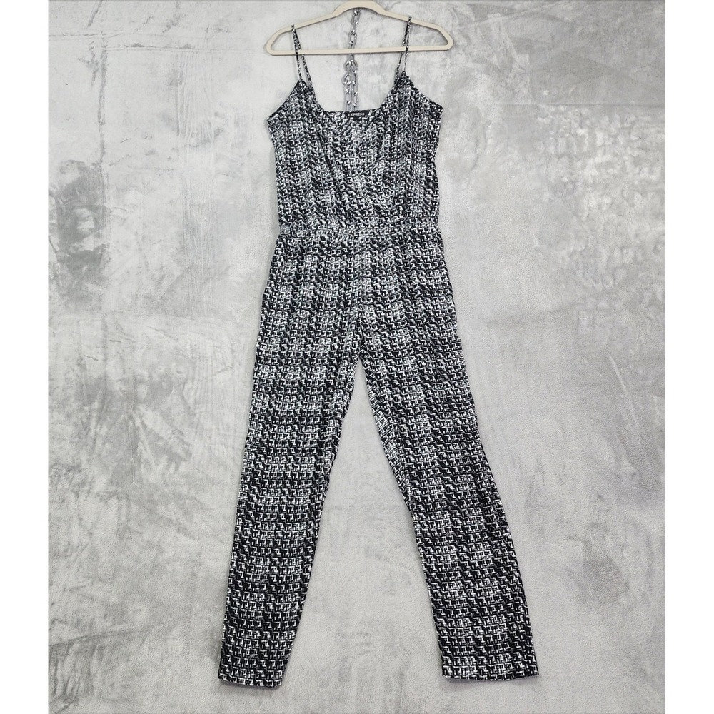 Express‎ Jumpsuit Womens 8 Black White Geometric Print Sleeveless Scoop Neck